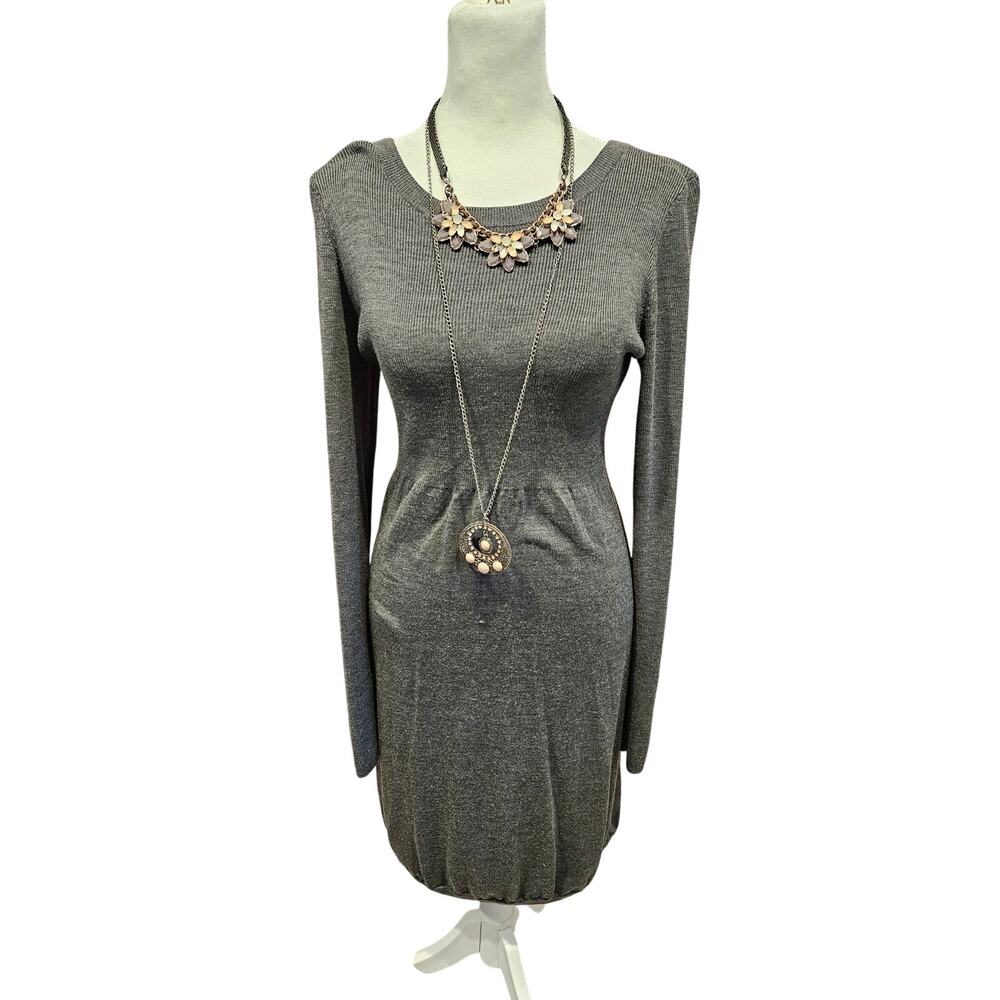 Garnet hill wool sweater dress ribknit Womens medium gray minimalist basic